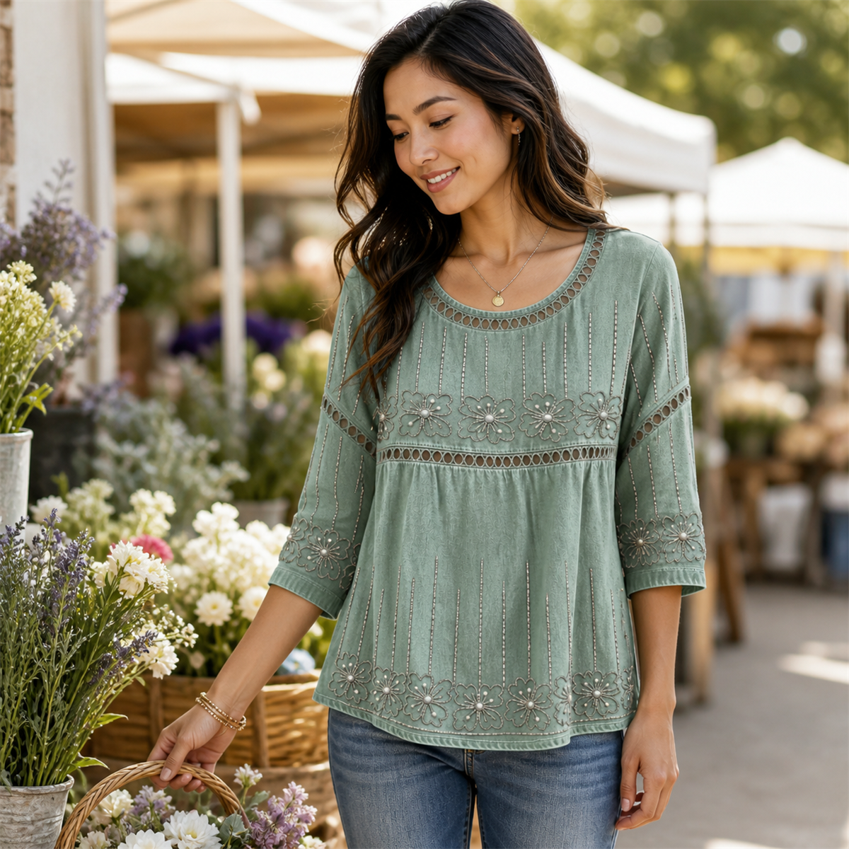 Blouse bohème brodée pour une sortie au marché