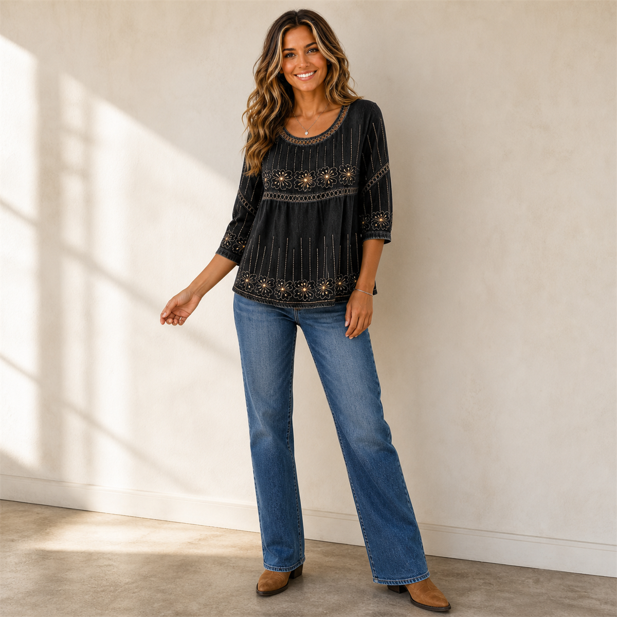 Blouse bohème associée à un jean