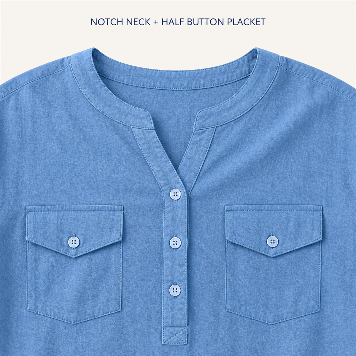Women's Relaxed Notch-Neck Short-Sleeve Pocket Tunic Blouse - Detail of 