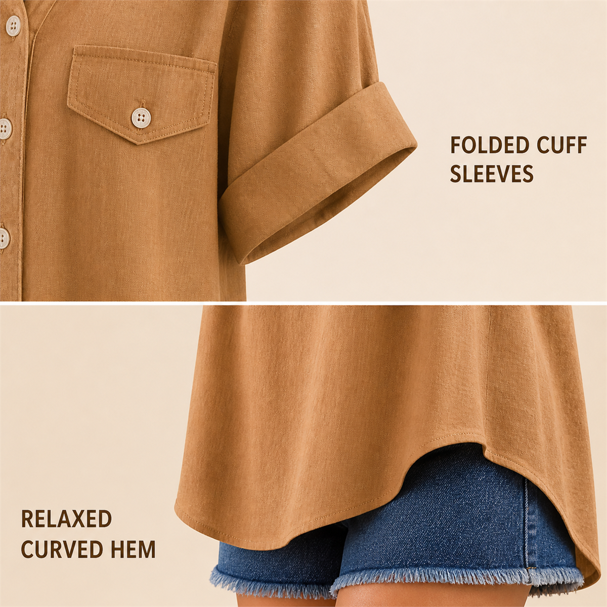Women's Relaxed Notch-Neck Short-Sleeve Pocket Tunic Blouse - Detail of 