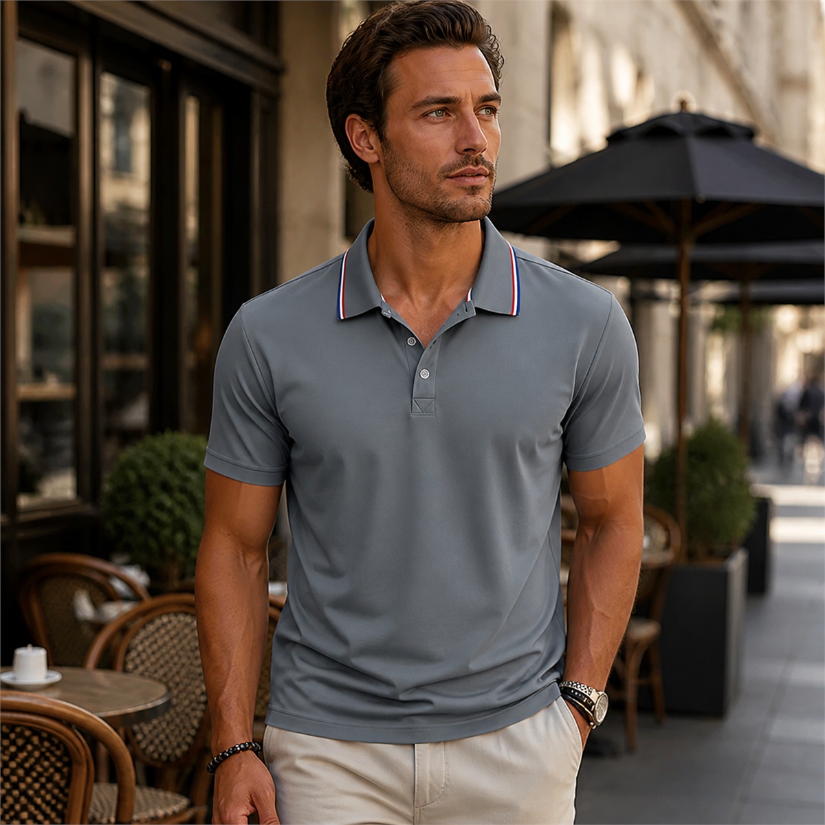Men's Contrast-Trim Short-Sleeve Polo Shirt - Worn in a relaxed everyday setting