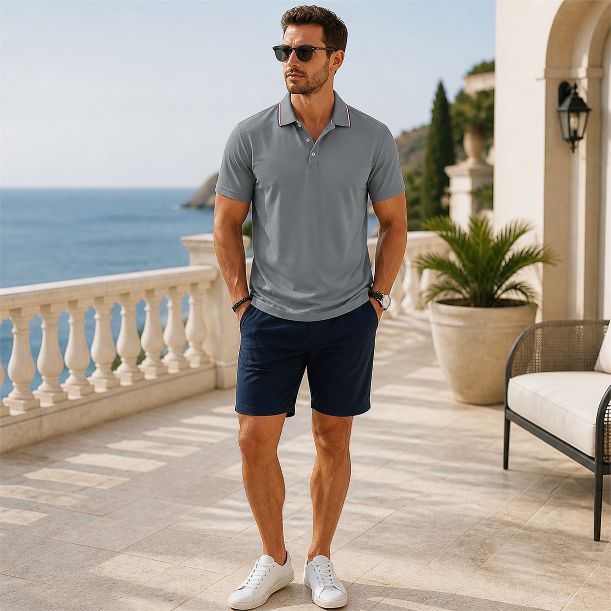 Men's Contrast-Trim Short-Sleeve Polo Shirt - Styled for a relaxed weekend