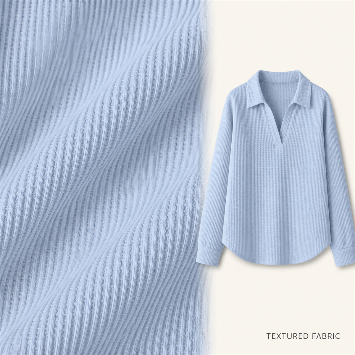 Women's Textured Open-Neck Long-Sleeve Collared Blouse - Detail of 