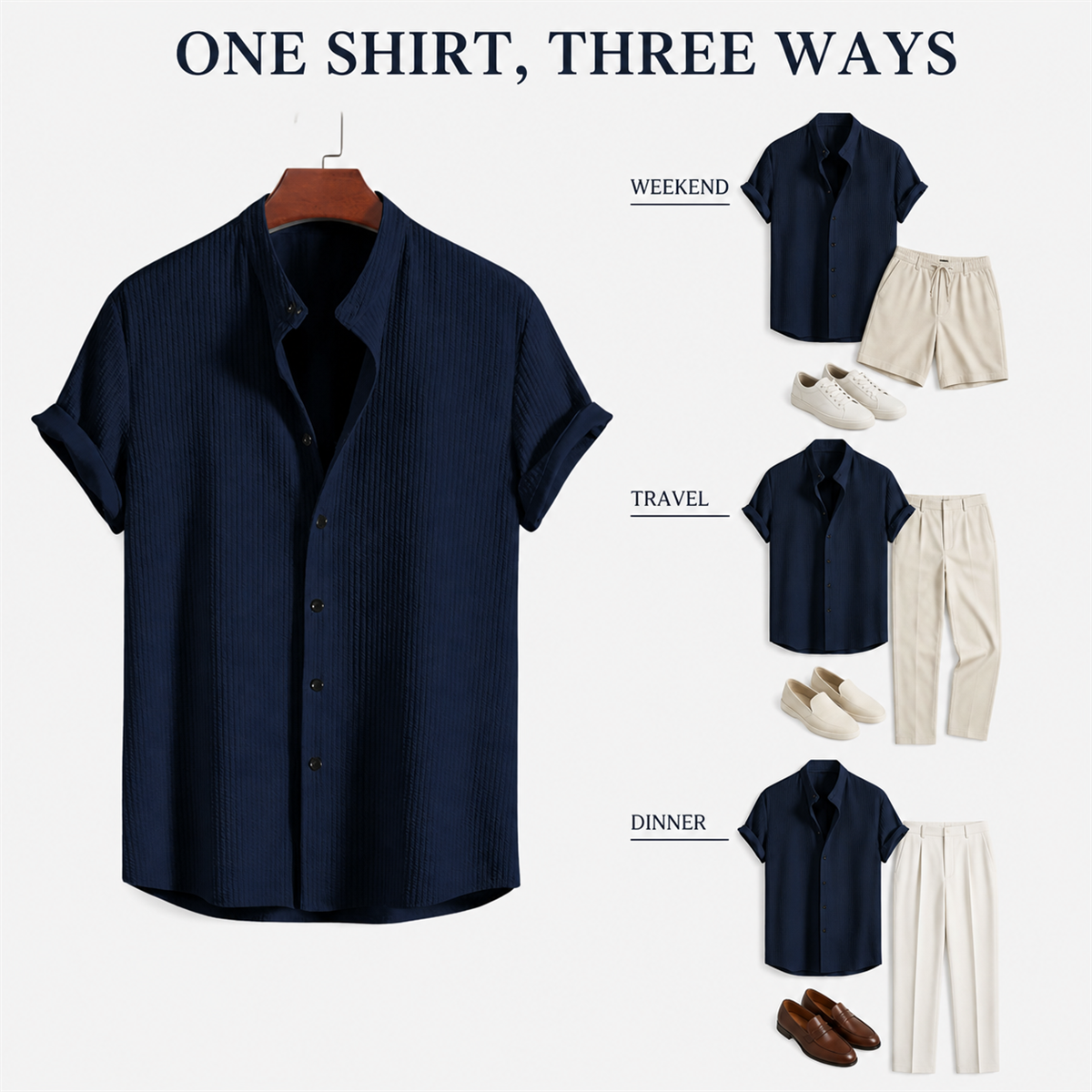 Men's Textured Short-Sleeve Button-Front Shirt - Styled with tailored separates