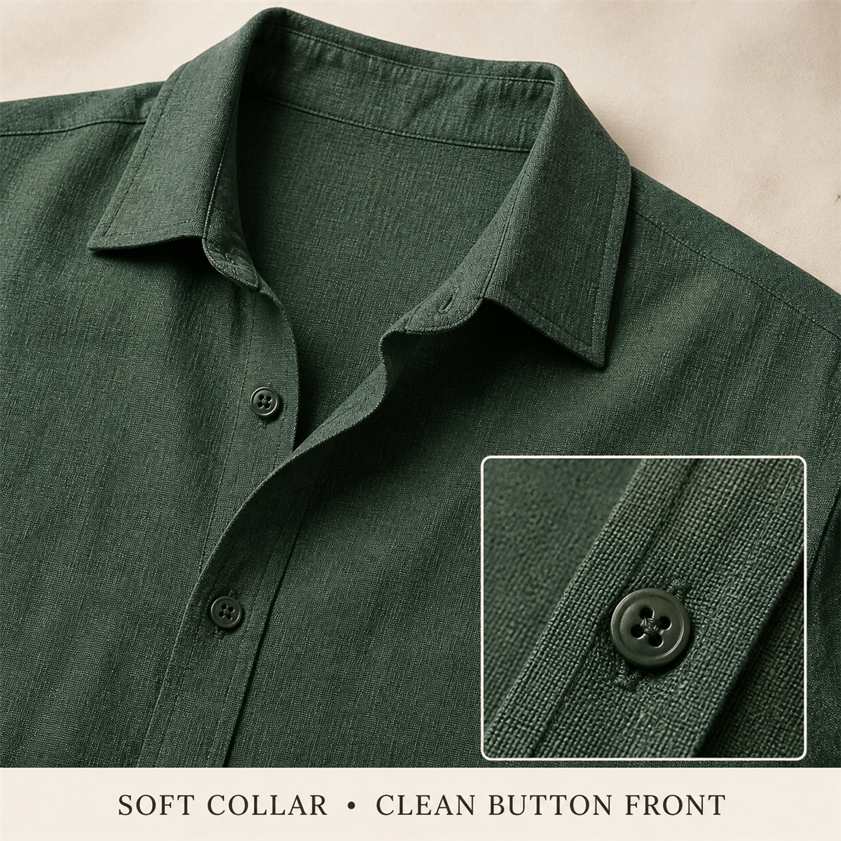 Men's Relaxed Linen-Look Short-Sleeve Button-Front Shirt - Detail of 