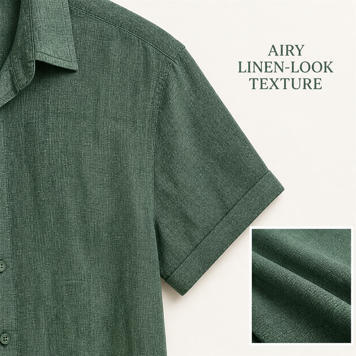 Men's Relaxed Linen-Look Short-Sleeve Button-Front Shirt - Point collar