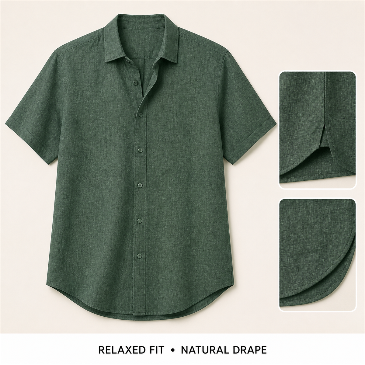 Men's Relaxed Linen-Look Short-Sleeve Button-Front Shirt - Detail of 
