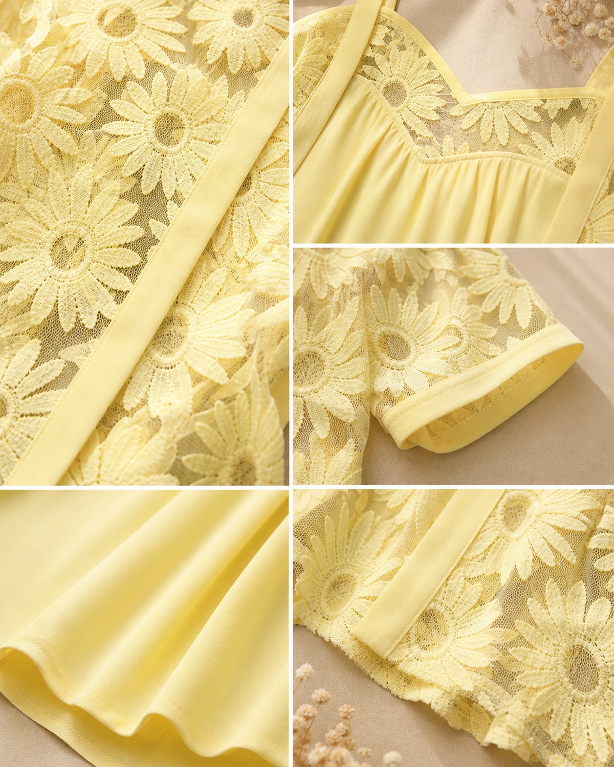 T2u0716001 daisy lace neckline sleeve and fabric detail