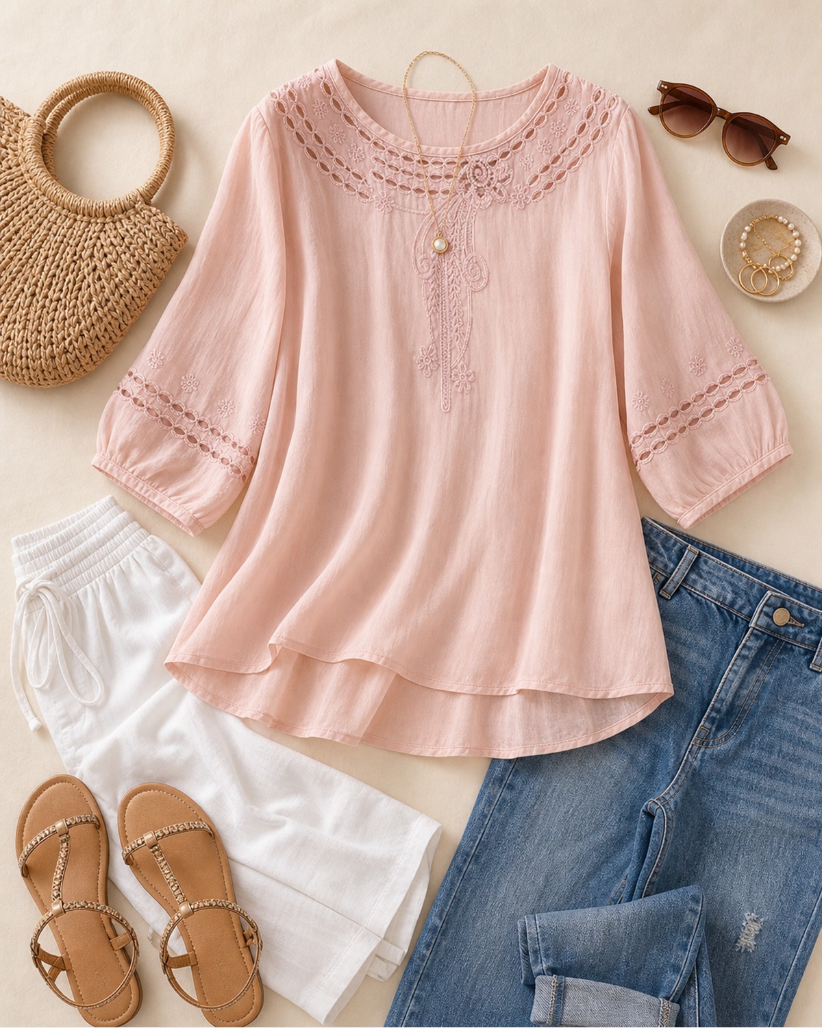 T2u0720001 outfit styling with jeans sandals woven tote