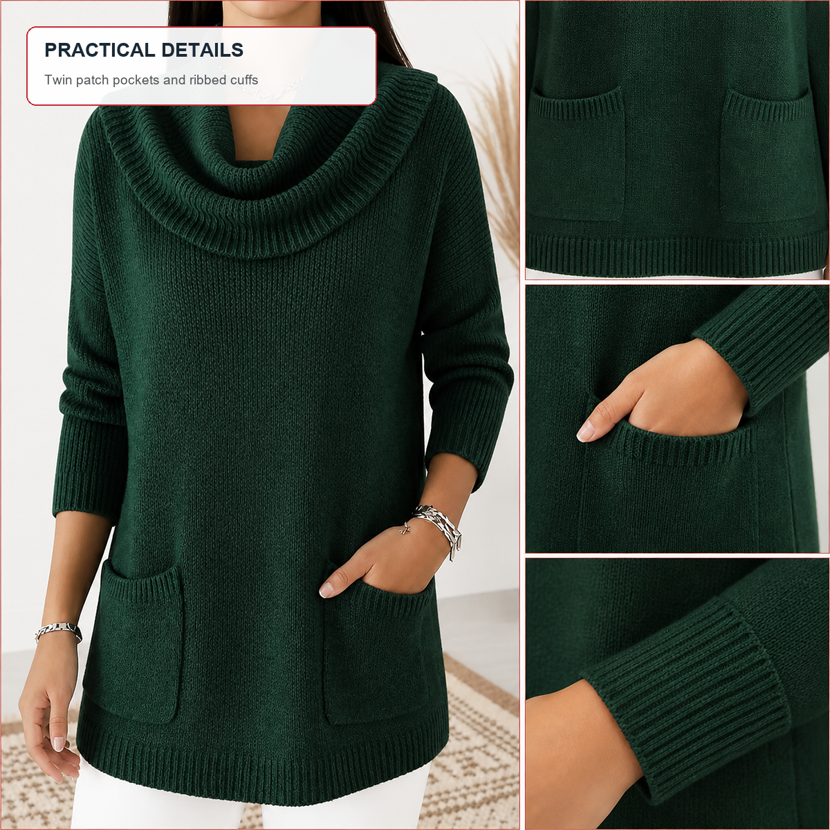 T3u0805005 twin patch pockets and long ribbed cuff detail