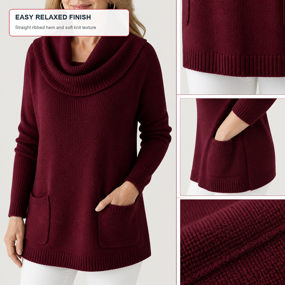 T3u0805005 straight ribbed hem relaxed drape and knit texture detail