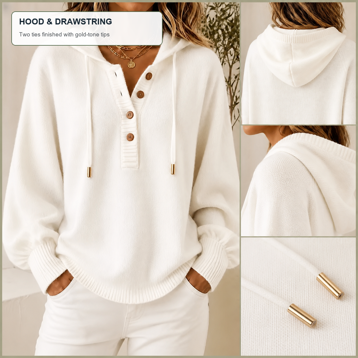 T3u0805006 hood and two drawstrings with gold-tone tips