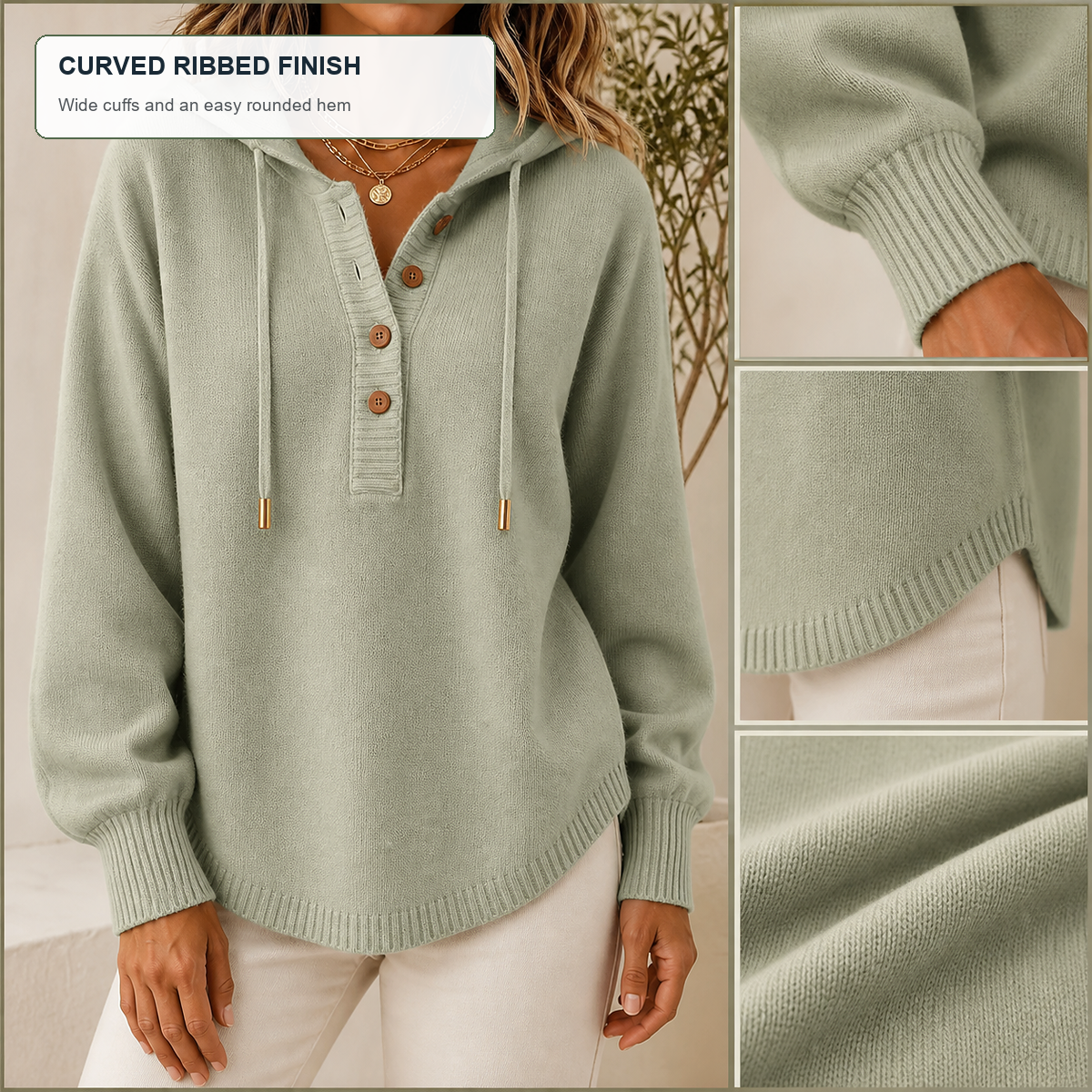 T3u0805006 wide ribbed cuffs curved hem and knit texture