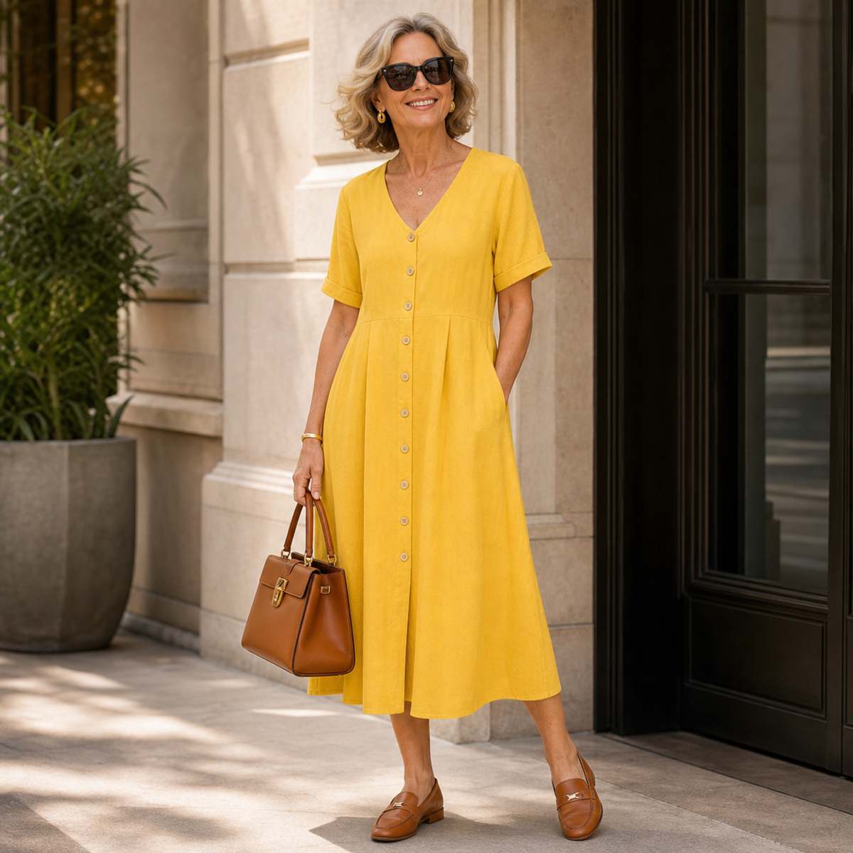 Hemdkleid als ruhiges Stadt-Outfit