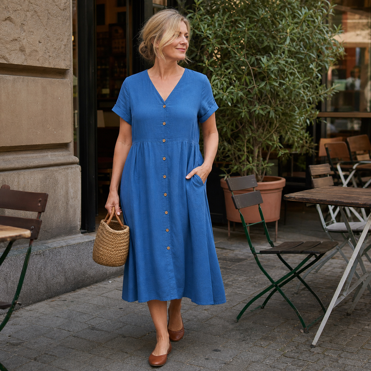 Hemdkleid bei einem entspannten Stadtcafé