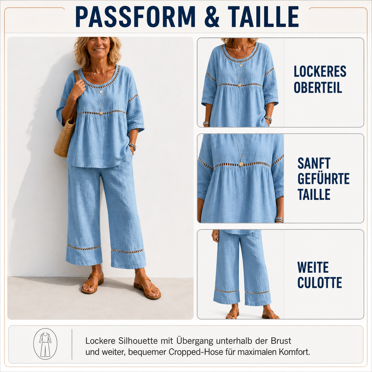 Detailtafel zu Taille und Bewegungsweite des Zweiteilers