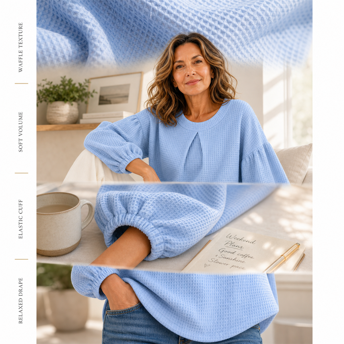 Waffle fabric and balloon-sleeve construction story