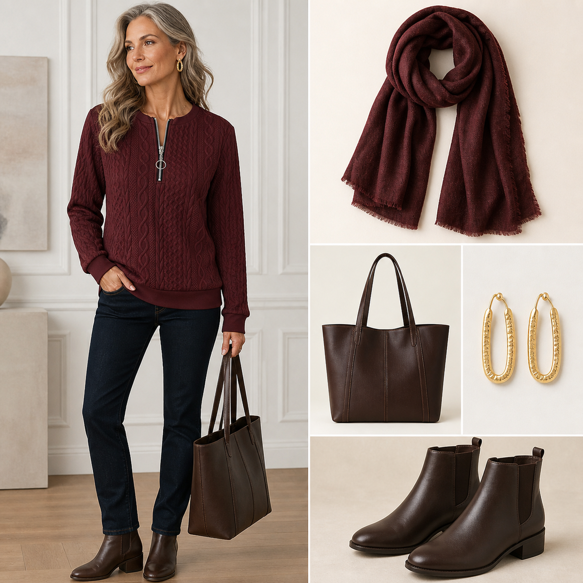 Quarter-zip pullover in an everyday layered outfit