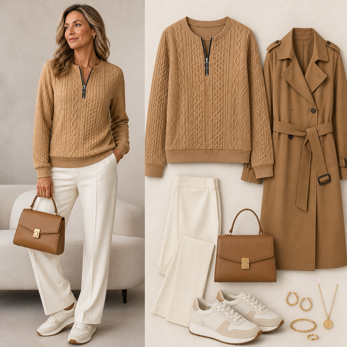 Cable-knit pullover outfit combinations