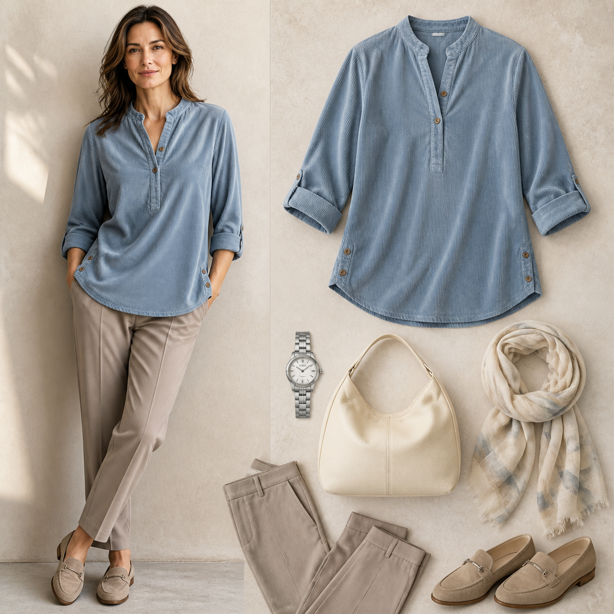 Corduroy Henley tunic outfit