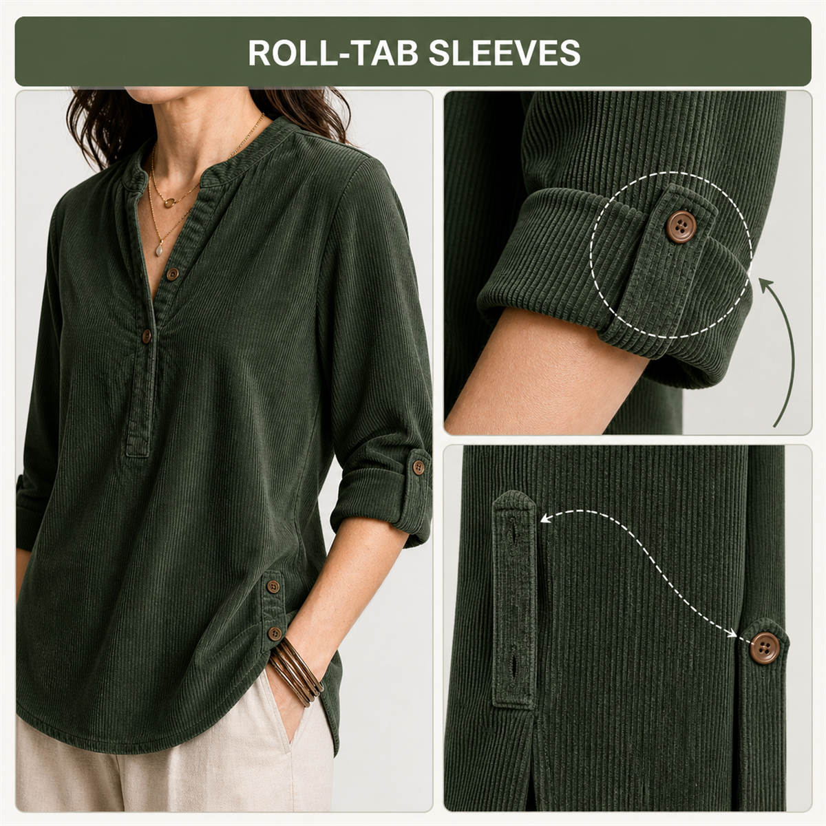 Roll-tab sleeve construction