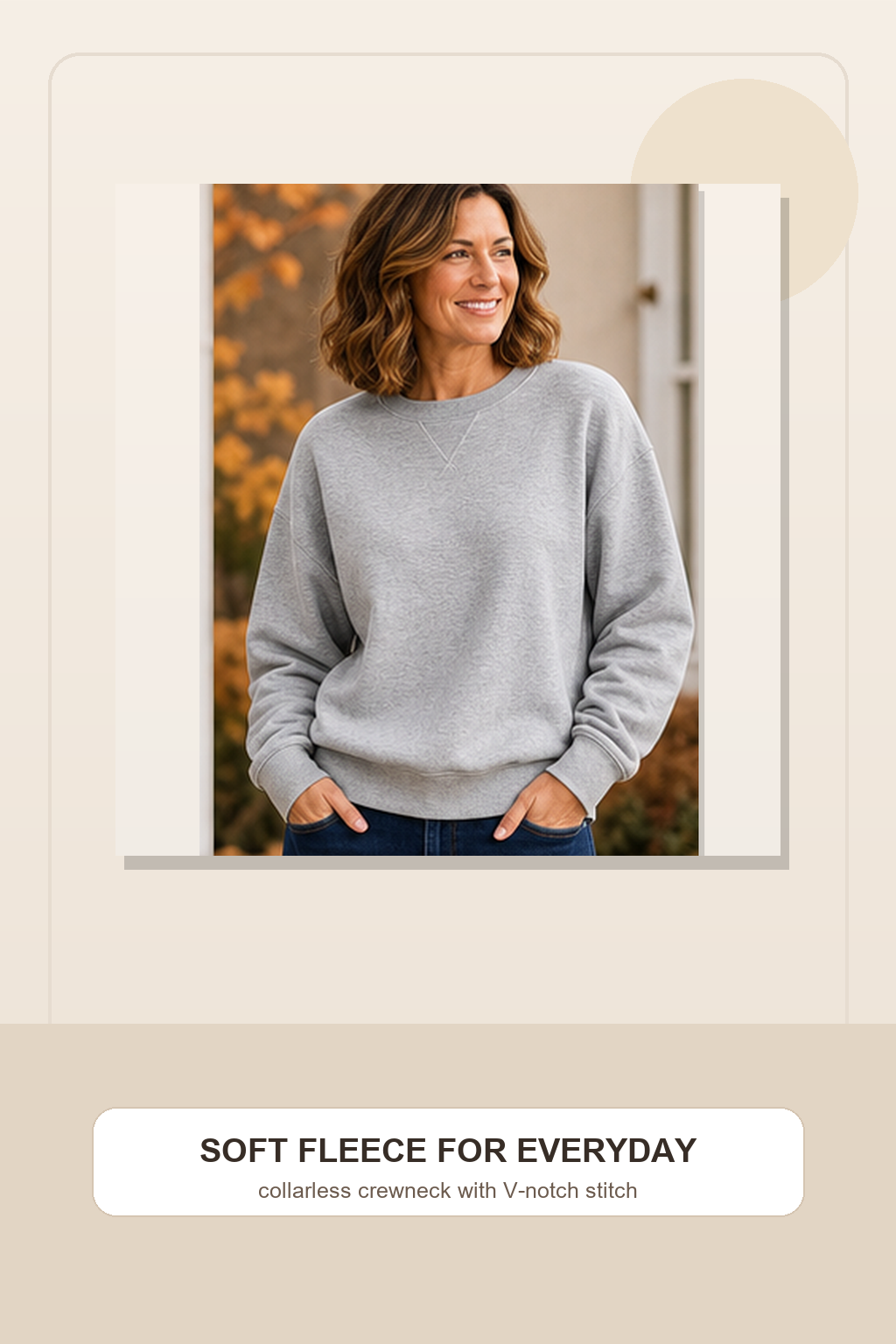 Women's V-notch crewneck fleece sweatshirt worn for everyday comfort