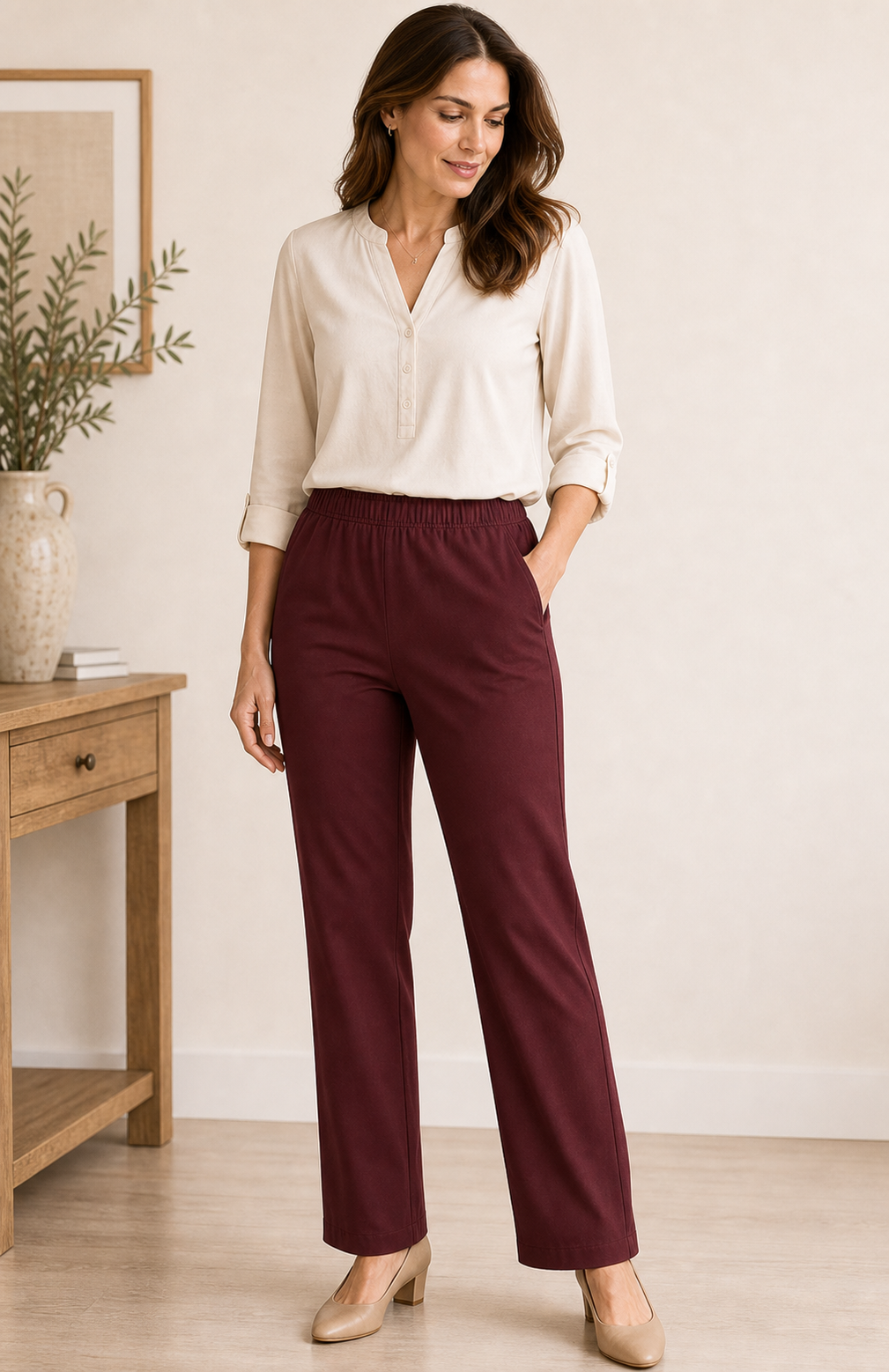 Women's Stretch Twill Pull-On Straight-Leg Pants