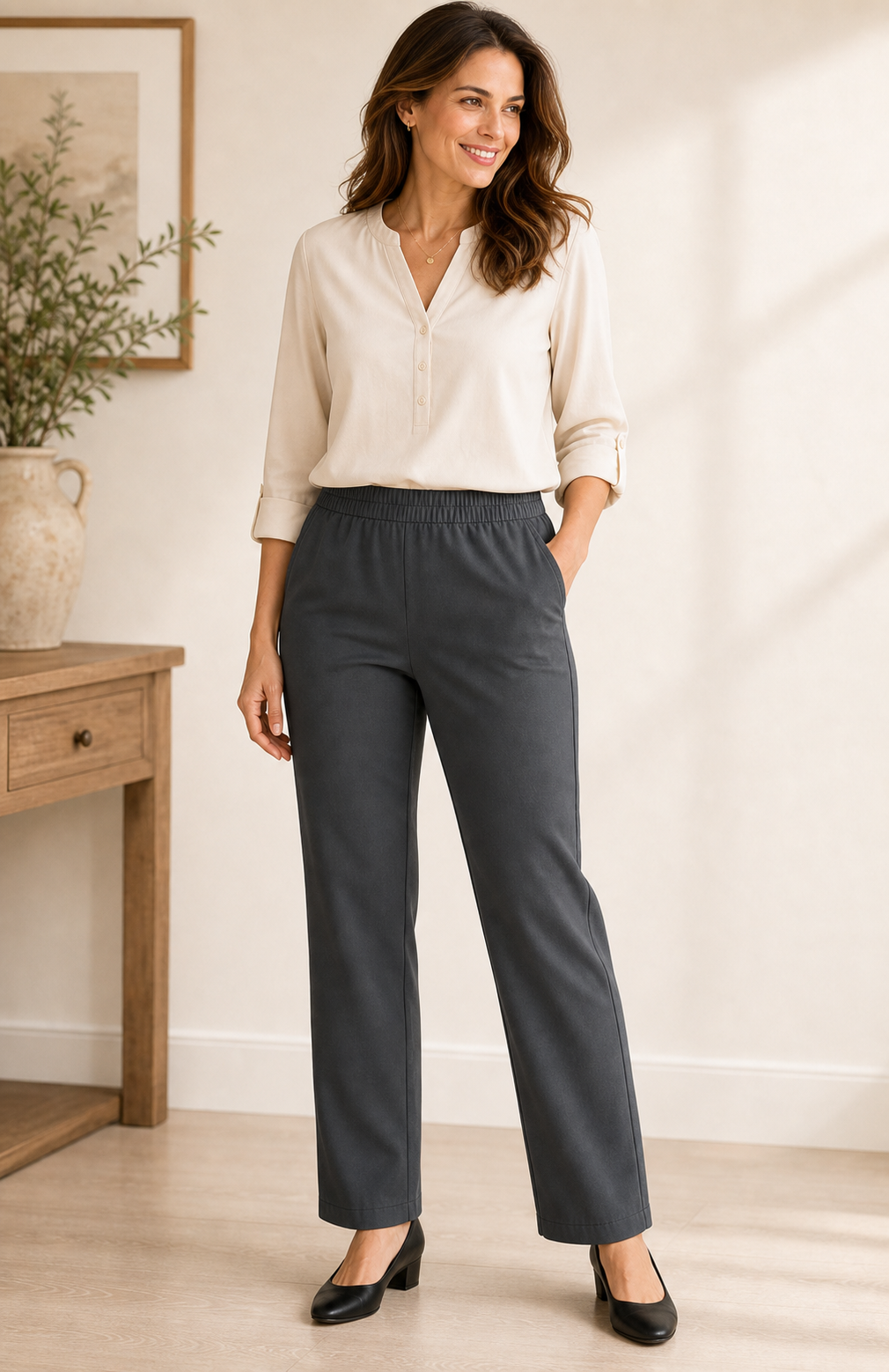 Women's Stretch Twill Pull-On Straight-Leg Pants