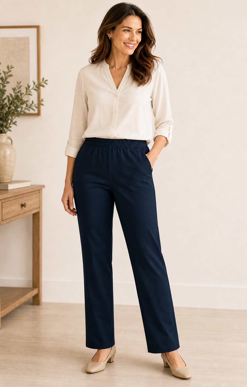 Women's Stretch Twill Pull-On Straight-Leg Pants