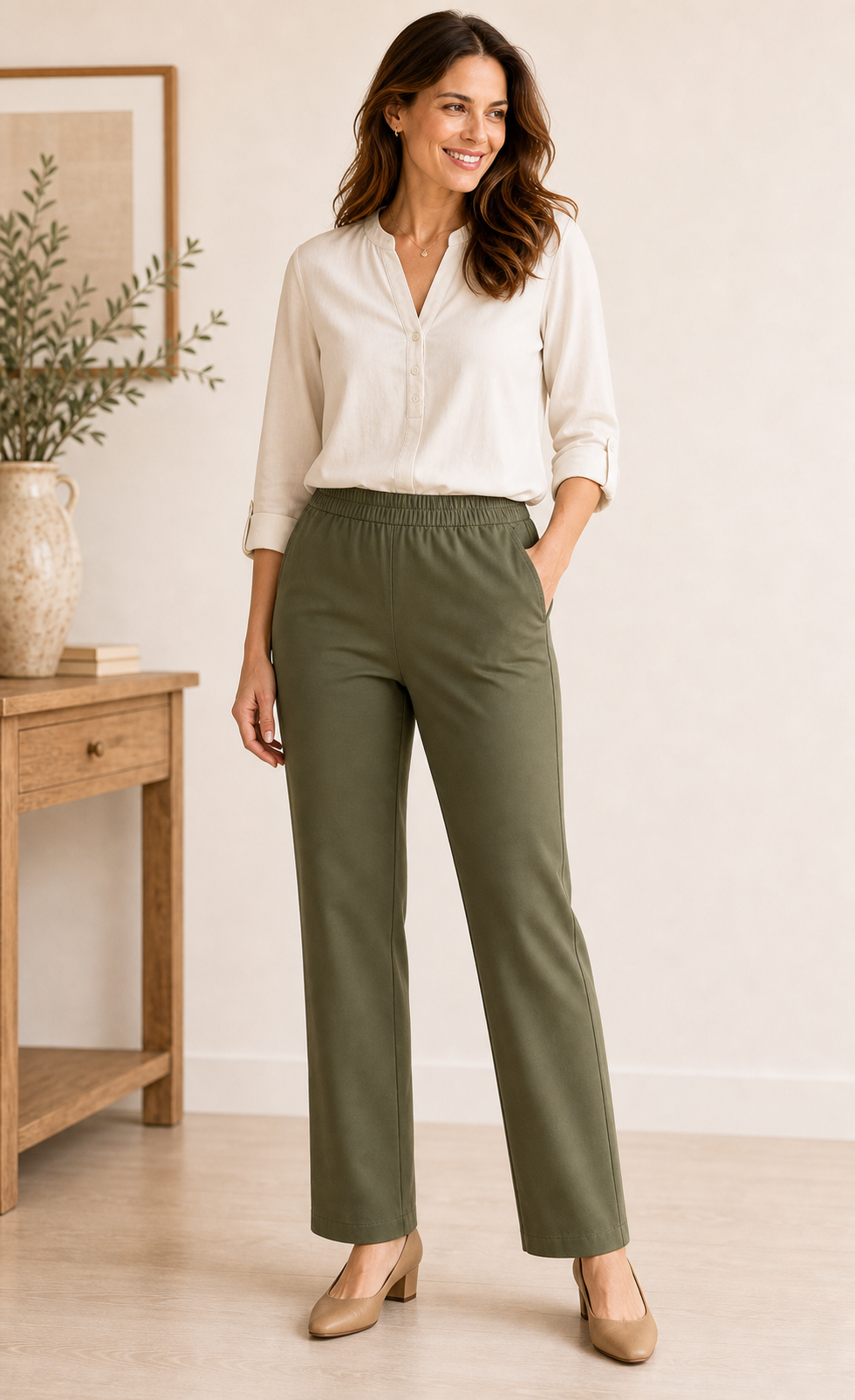 Women's Stretch Twill Pull-On Straight-Leg Pants