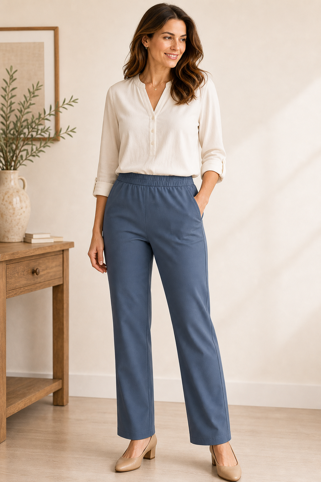 Women's Stretch Twill Pull-On Straight-Leg Pants