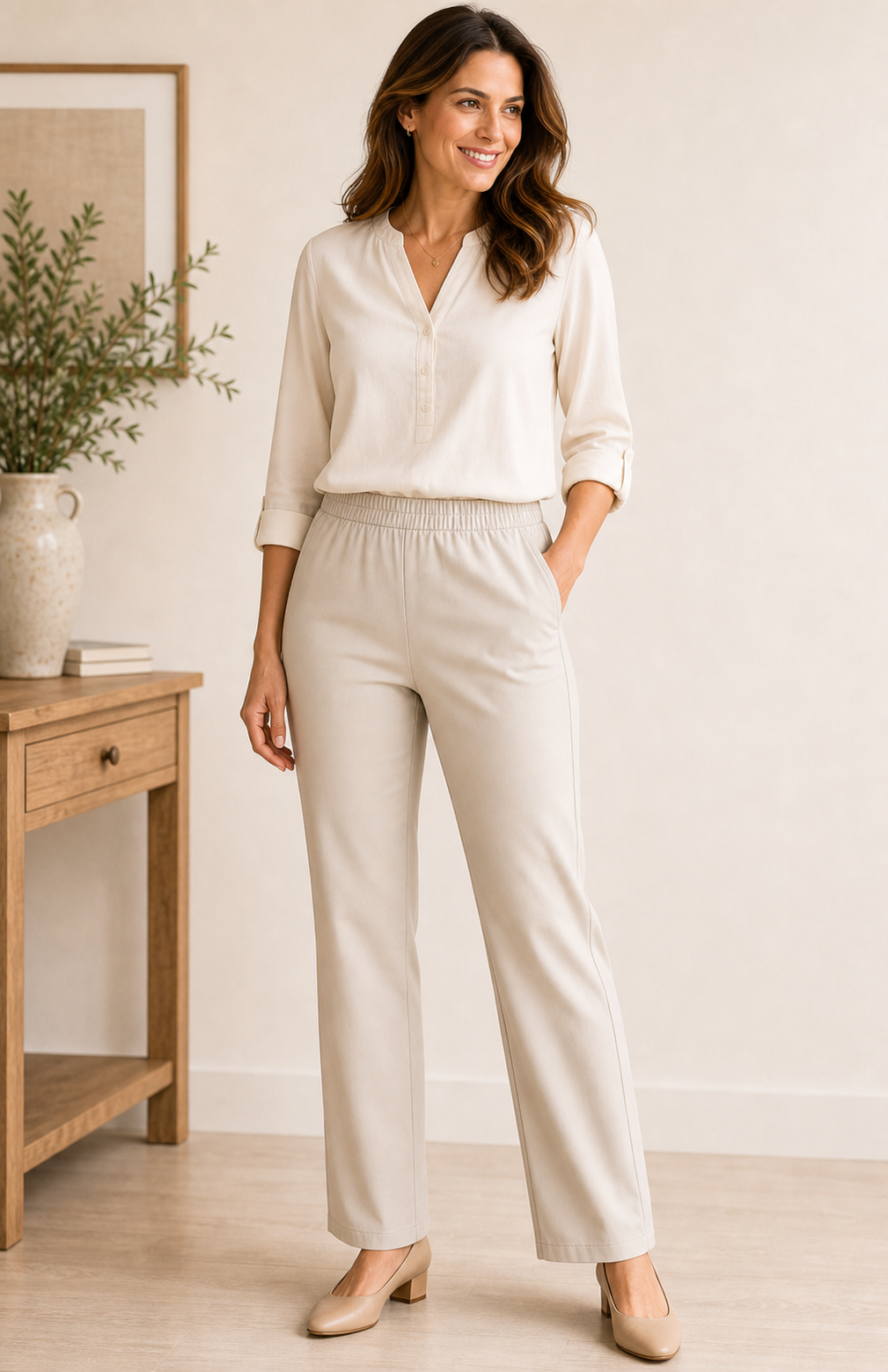 Women's Stretch Twill Pull-On Straight-Leg Pants