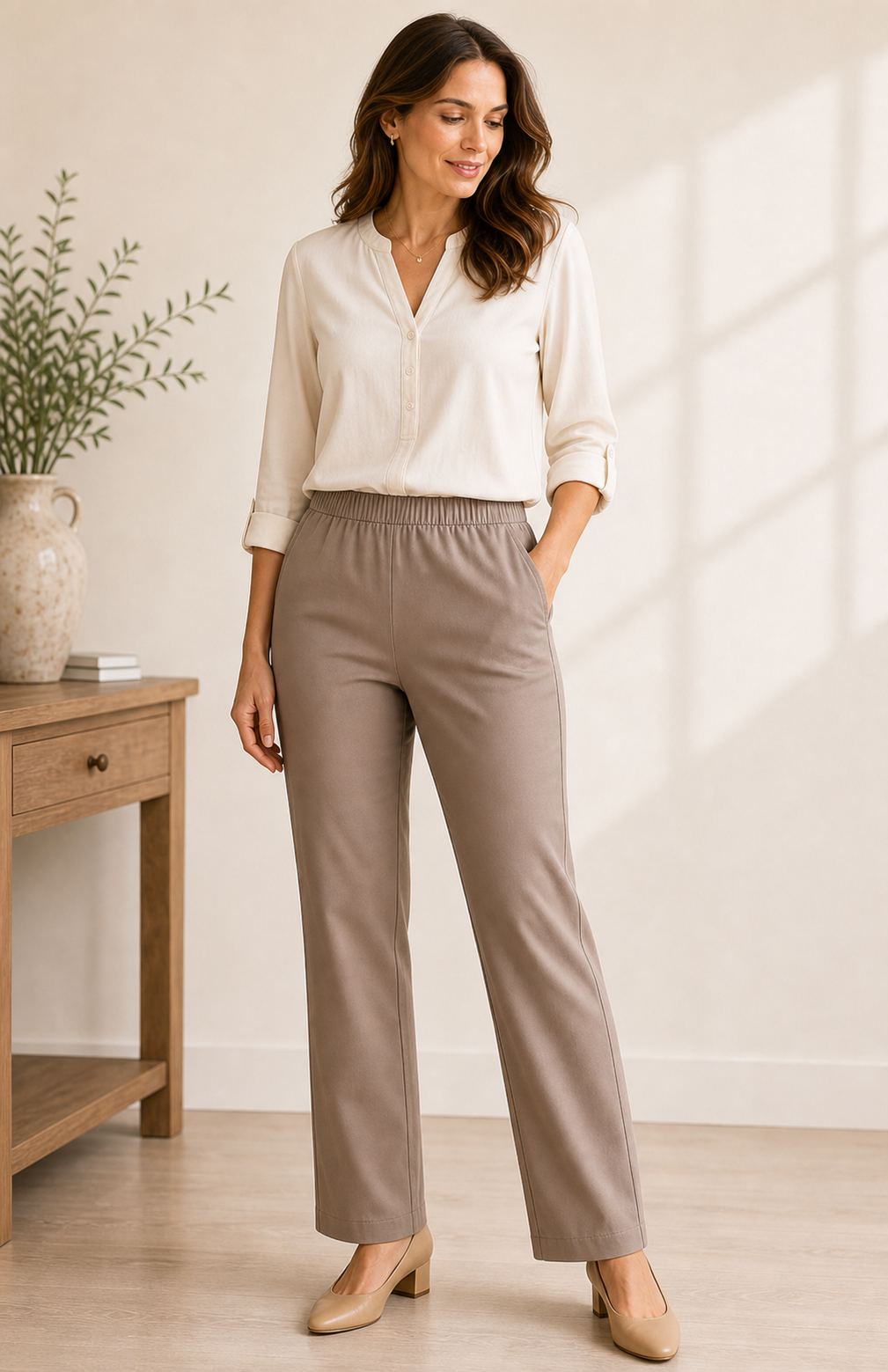 Women's Stretch Twill Pull-On Straight-Leg Pants