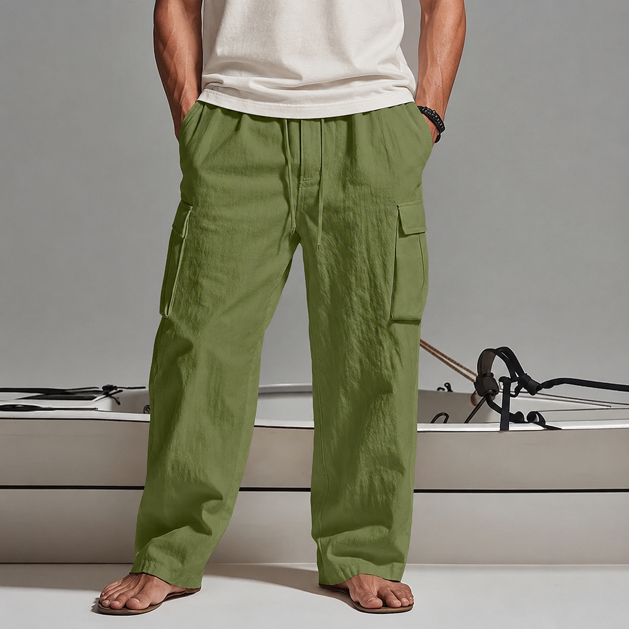 Men's Cargo Pants Trousers Summer Pants Beach Pants Gauze Pants Drawstring Elastic Waist Multi Pocket Plain Comfort Breathable Outdoor Daily Holiday Fashion Classic Style