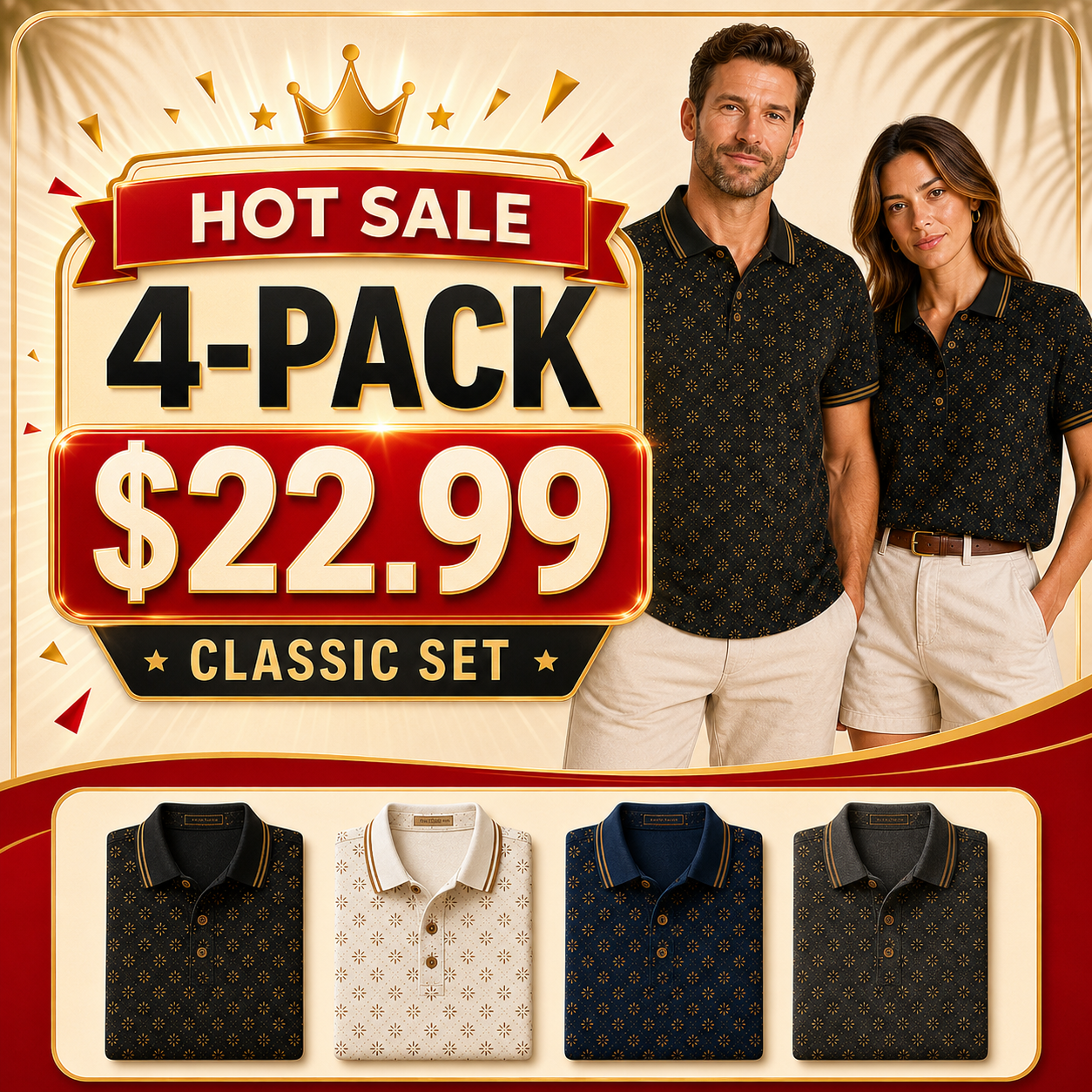 Men's and Women's Abstract Floral Print Short Sleeve Polo Shirt