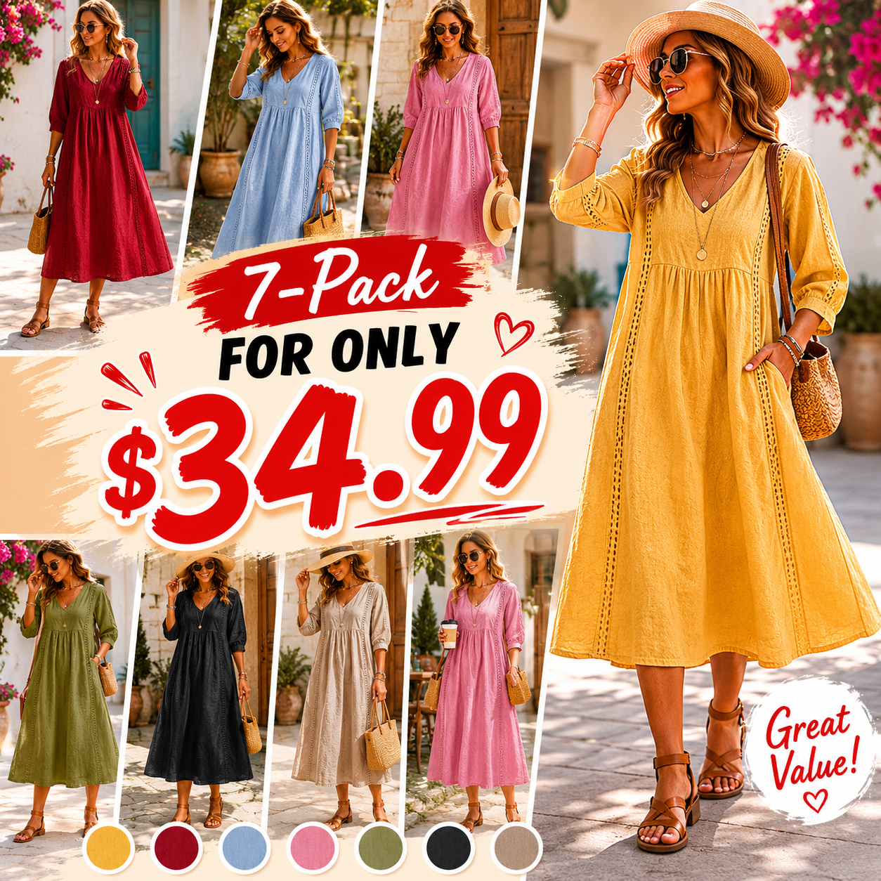New Arrivals🔥Women's Casual Loose-fitting Patchwork Lace Trim Linen And Cotton Dress