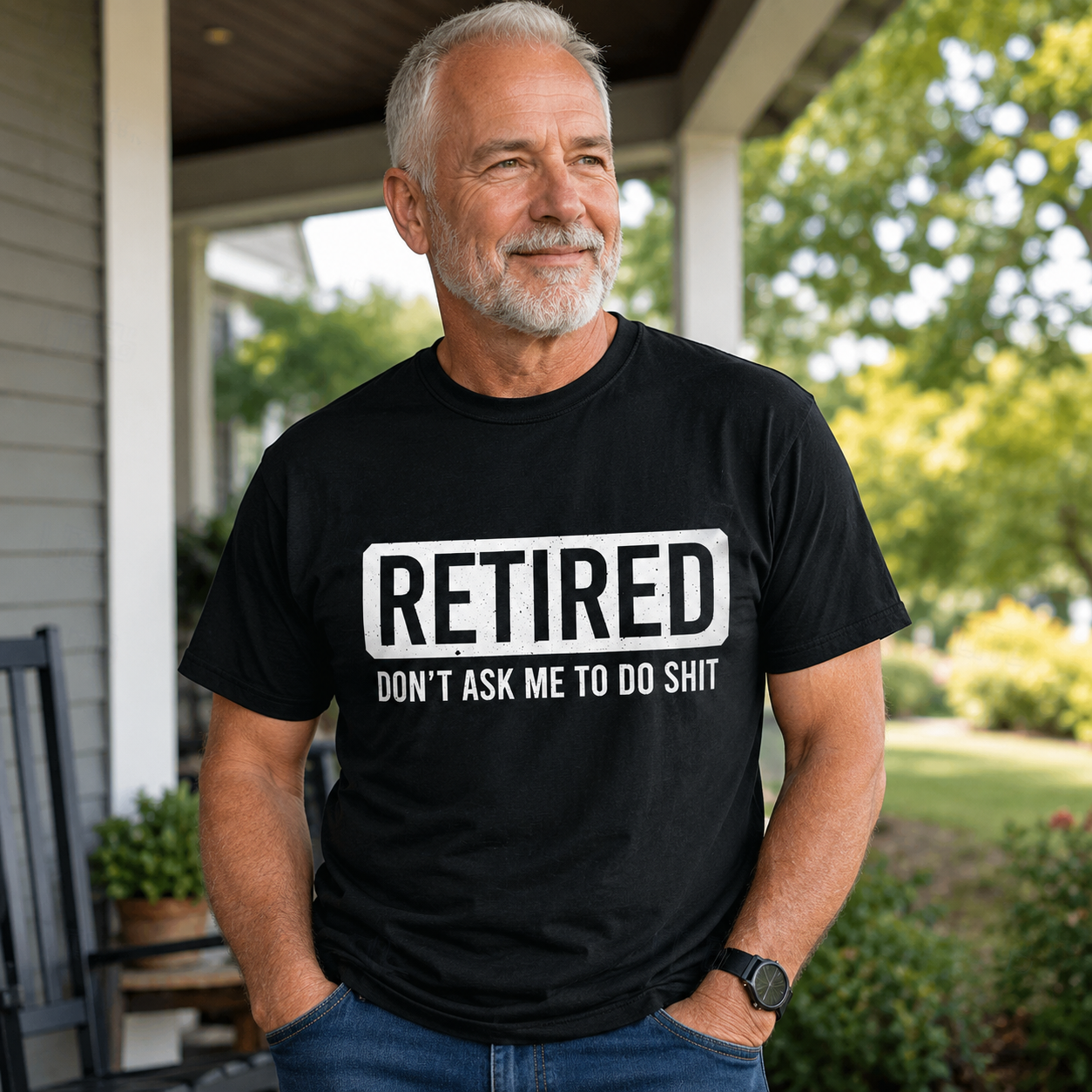 Outdoor lifestyle model wearing Retired T-shirt