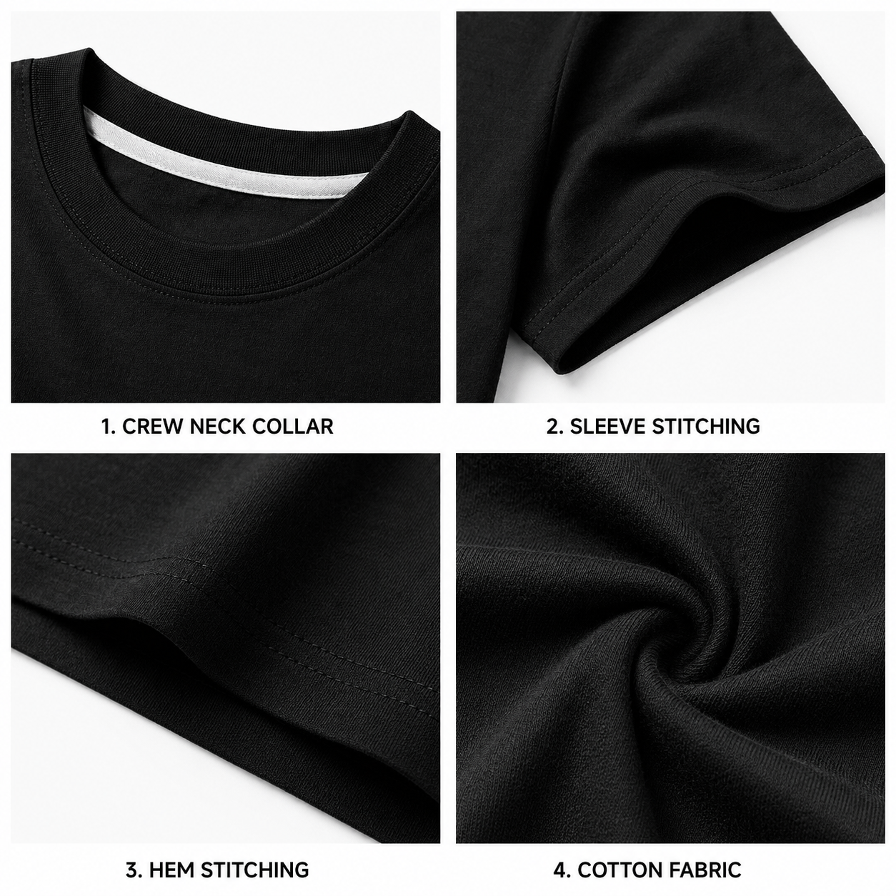 T-shirt collar sleeve hem and fabric details