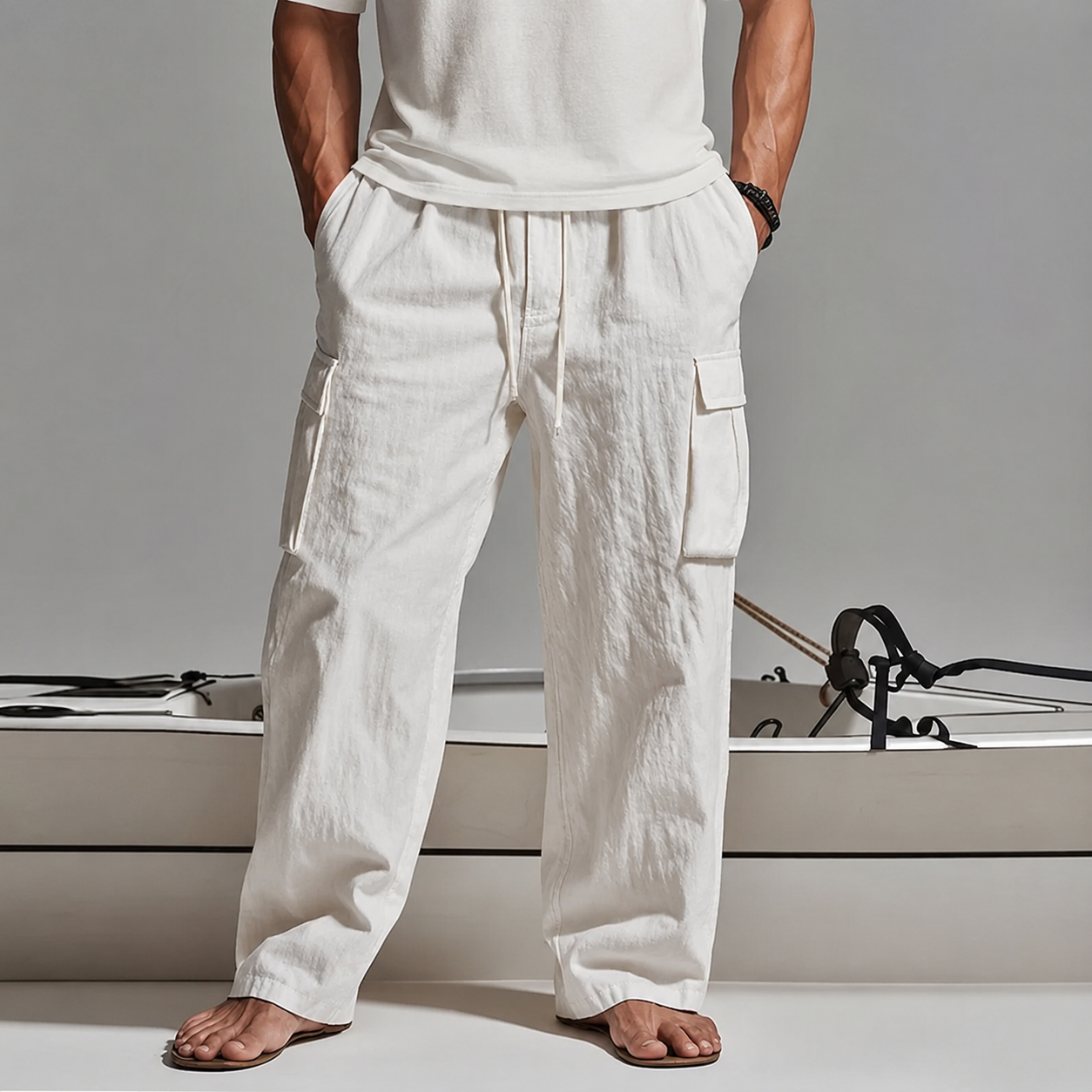 Men's Cargo Pants Trousers Summer Pants Beach Pants Gauze Pants Drawstring Elastic Waist Multi Pocket Plain Comfort Breathable Outdoor Daily Holiday Fashion Classic Style