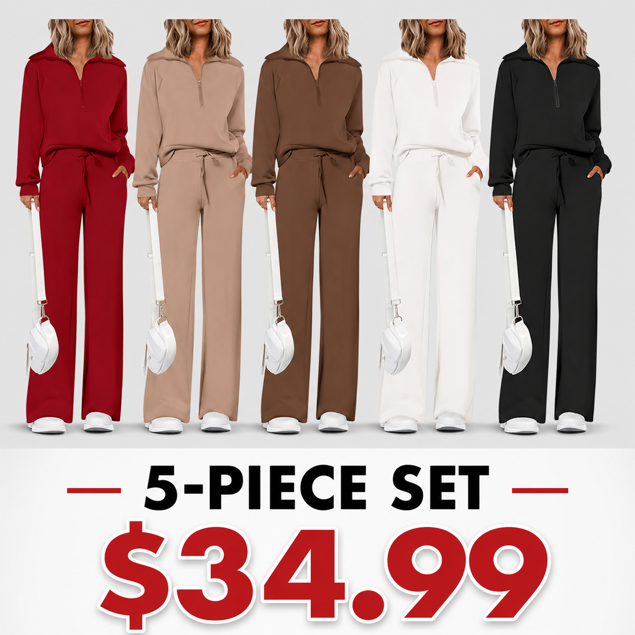 Women's 2 Piece Outfits Casual Lapel Half Zip Sweatshirts And Wide Leg Pants Tracksuit Sets