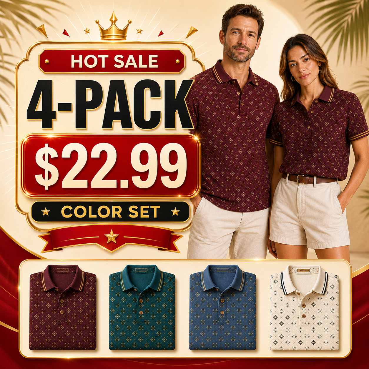 Men's and Women's Abstract Floral Print Short Sleeve Polo Shirt