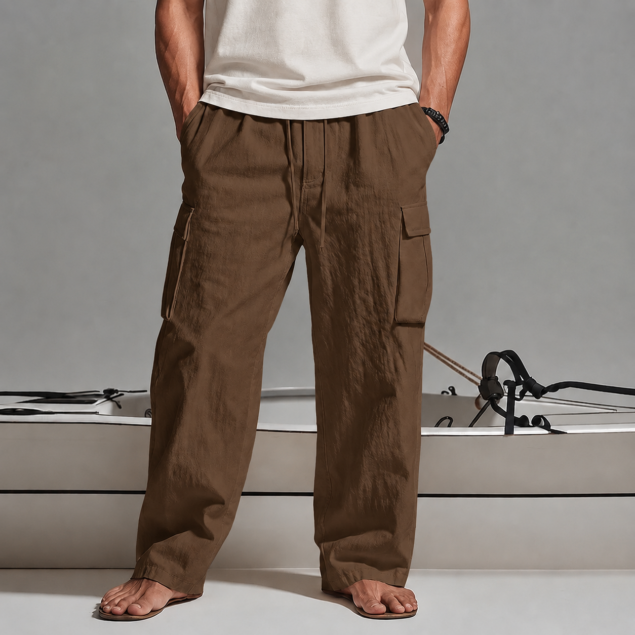 Men's Cargo Pants Trousers Summer Pants Beach Pants Gauze Pants Drawstring Elastic Waist Multi Pocket Plain Comfort Breathable Outdoor Daily Holiday Fashion Classic Style
