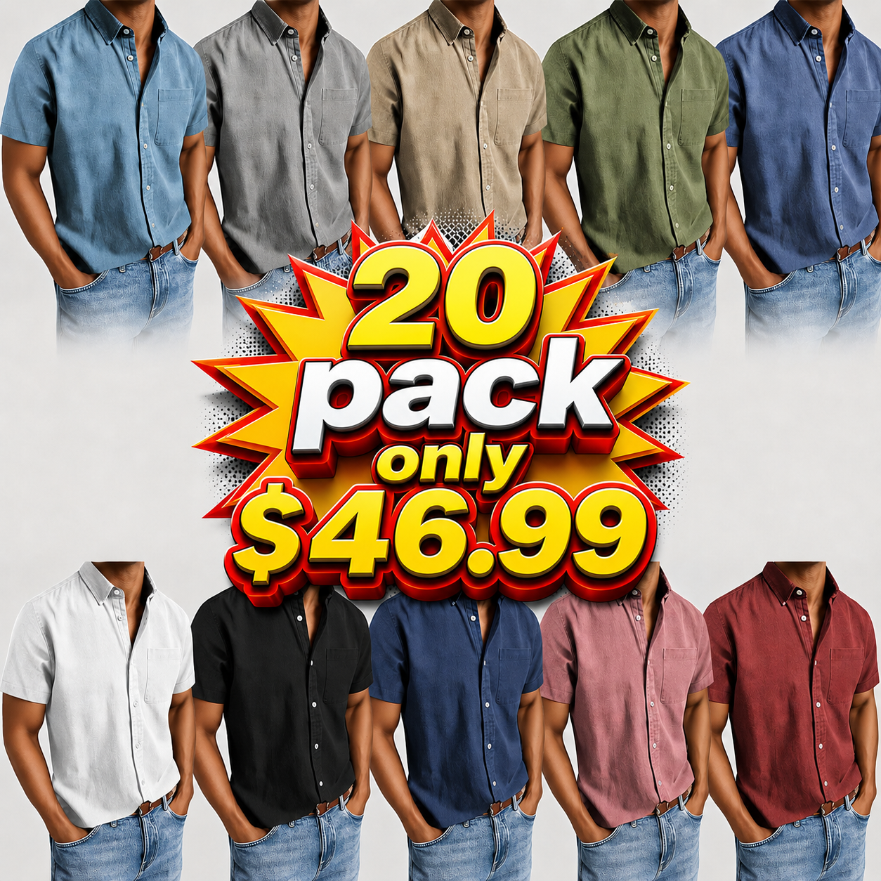 Men's Basic Retro Washed Pocket Short-sleeved Shirt