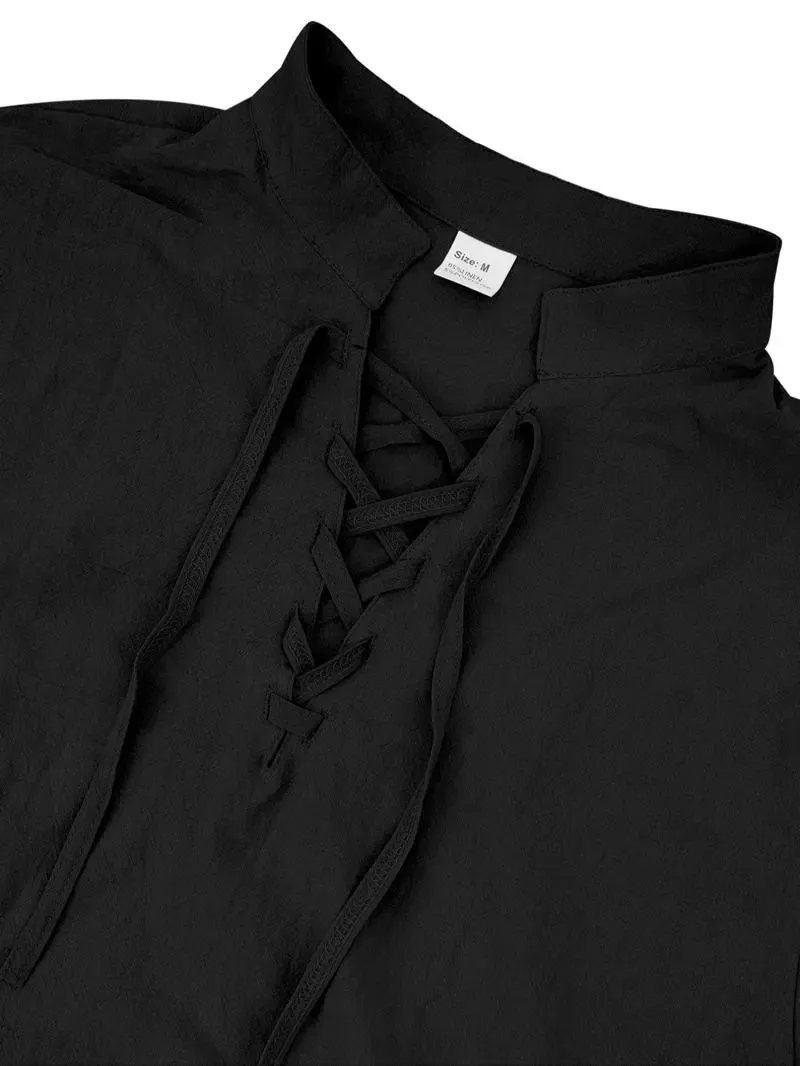 Men's Linen Casual Long Sleeve Polo Shirt