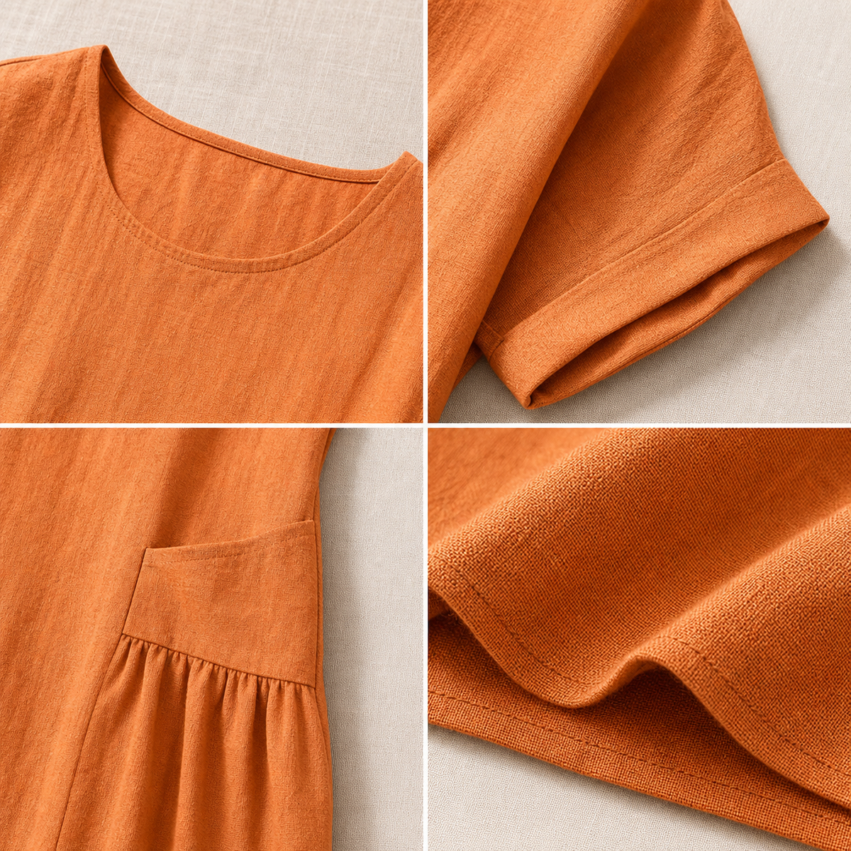 T3u0714004 round neckline short sleeve pocket and fabric details