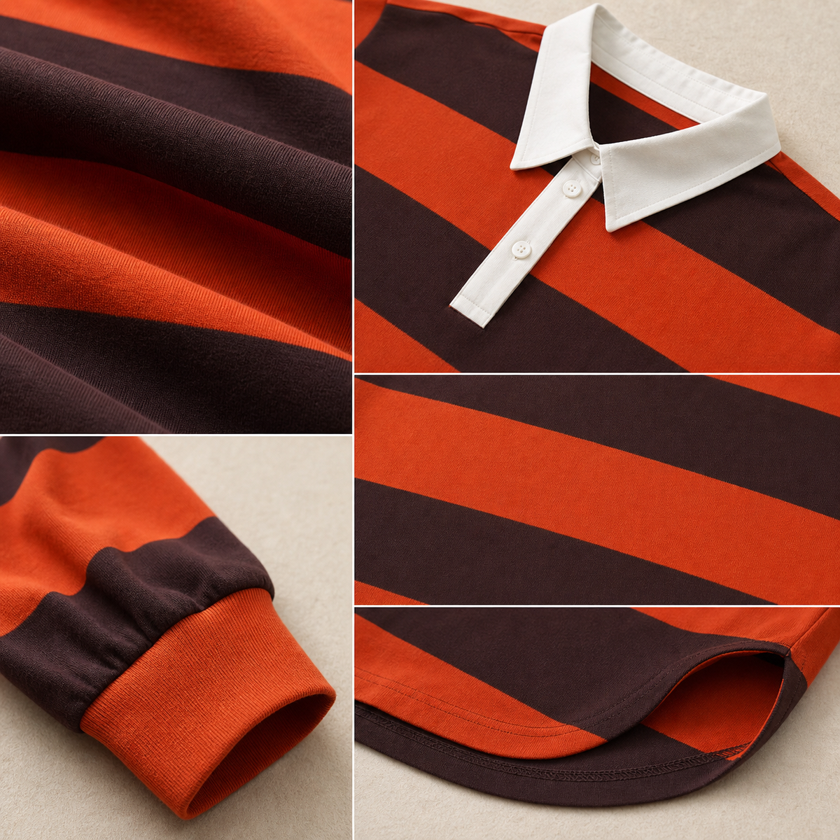 4tu0722002 jersey fabric collar placket stripe cuff and hem details