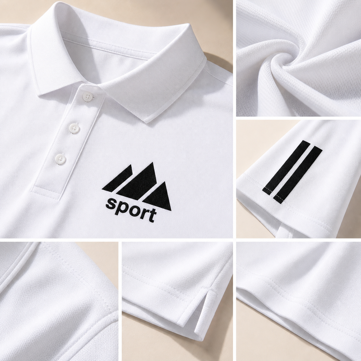 4tu0723003 performance knit collar placket chest mark sleeve stripe and hem details