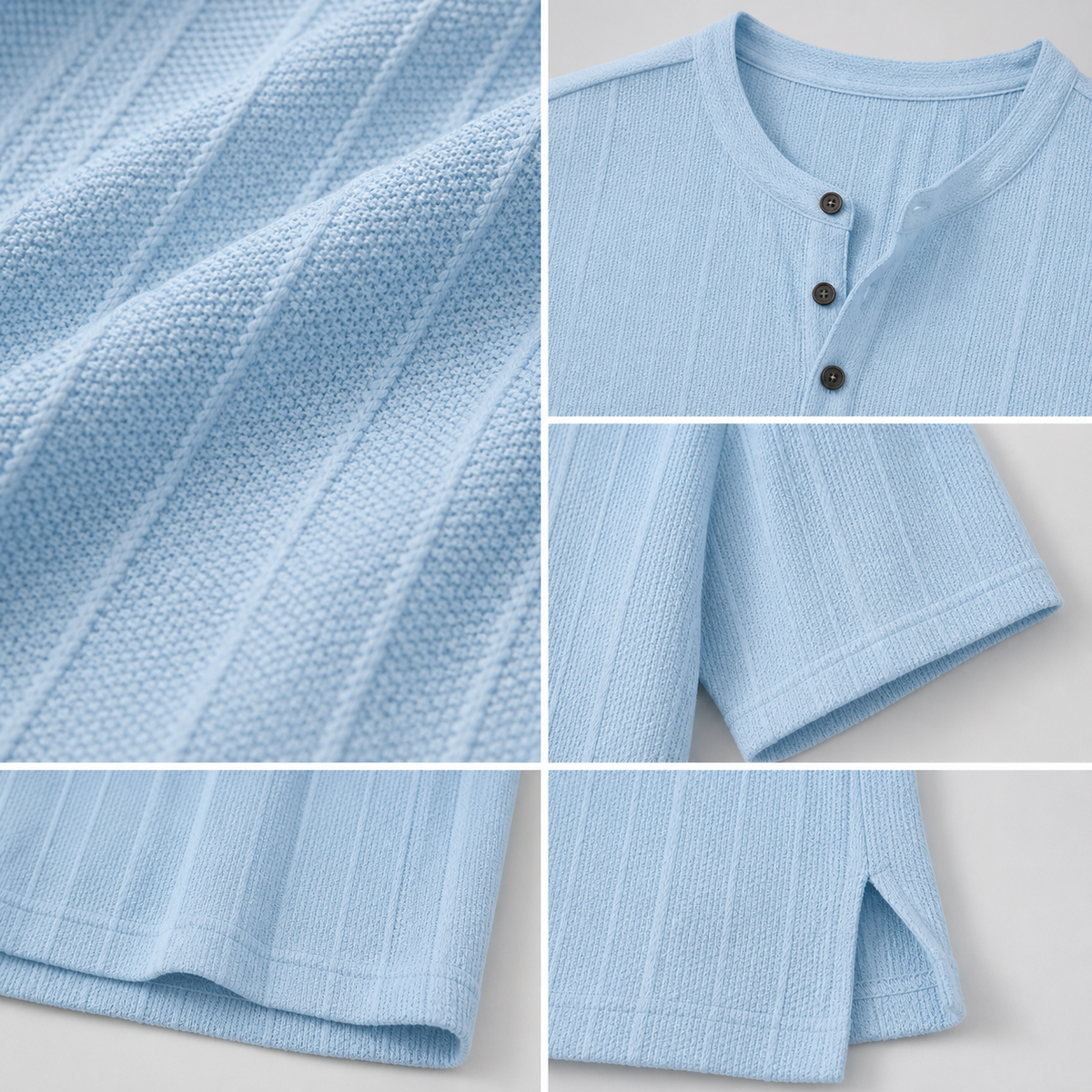 4tu0724001 textured knit neckline button placket sleeve and hem details