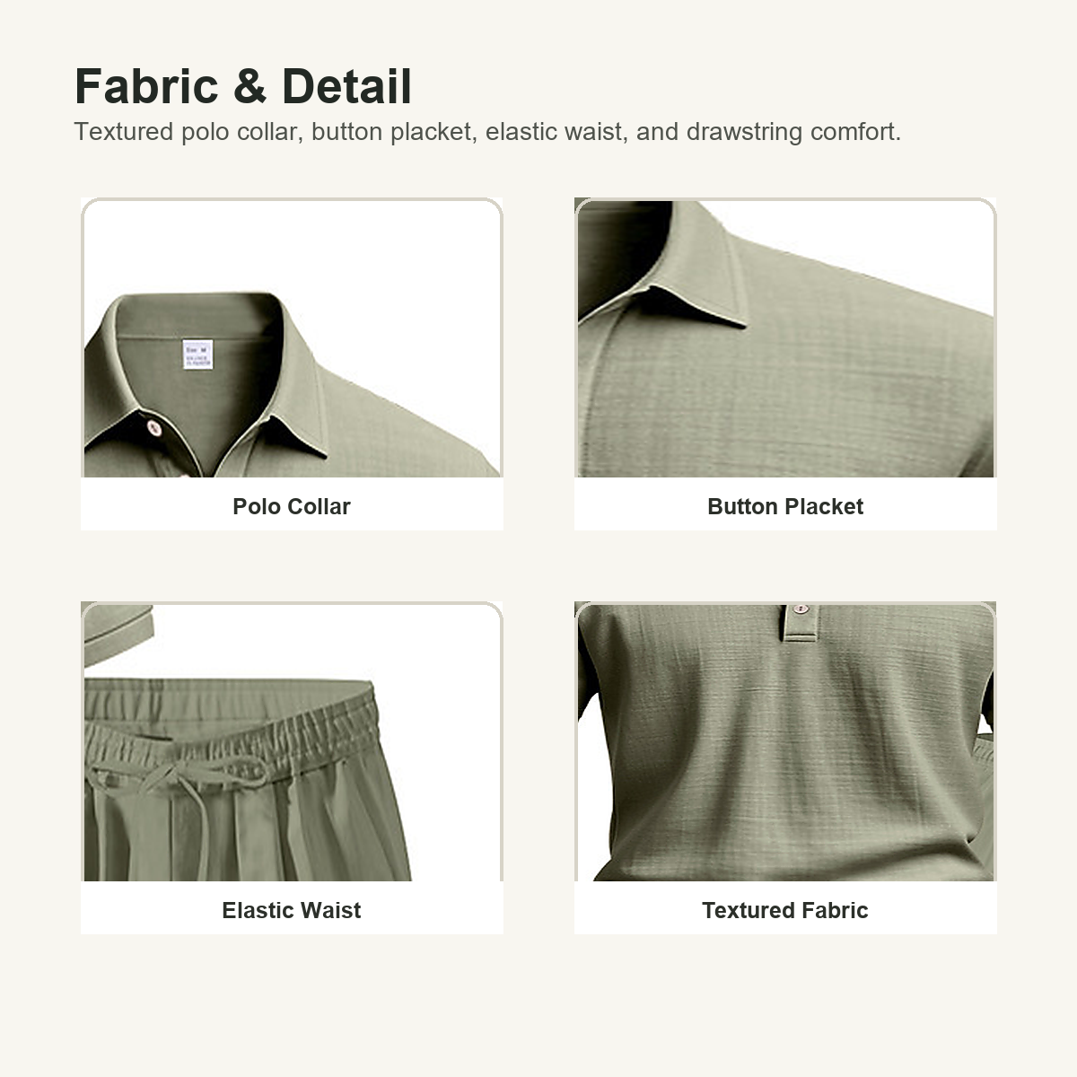 6tu0724001 polo collar button placket drawstring waist and textured fabric details