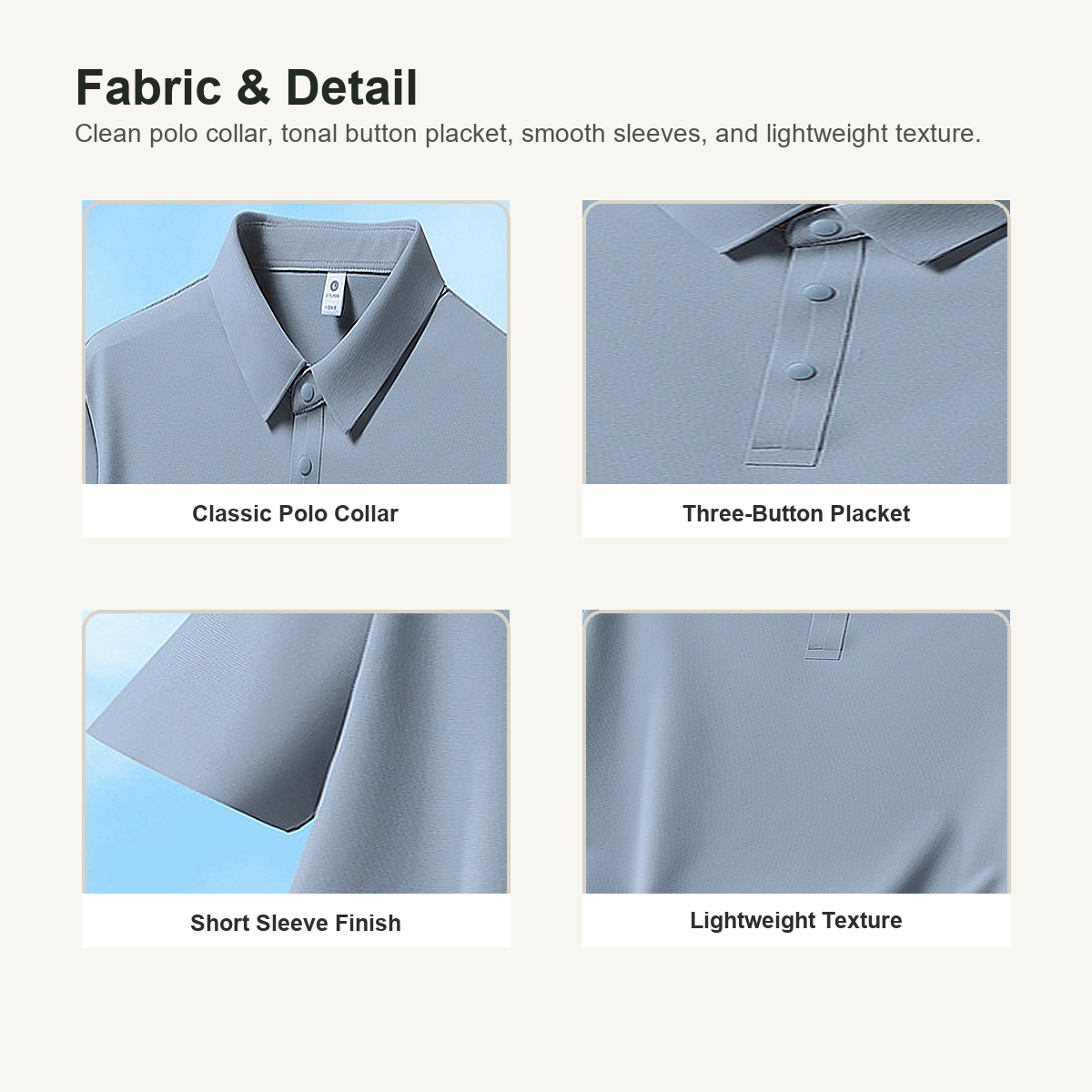6tu0724002 polo collar button placket sleeve and fabric detail
